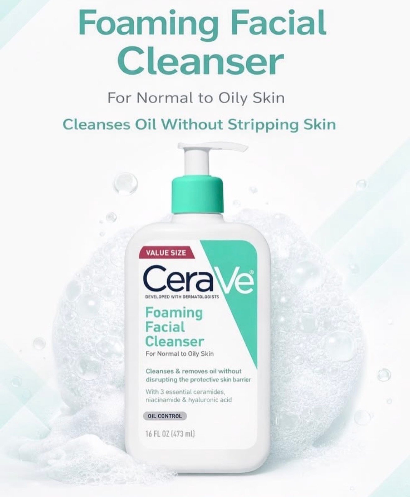 غسول CeraVe Foaming Facial Cleanser للبشرة العادية والدهنية 473 مل - الصورة 7