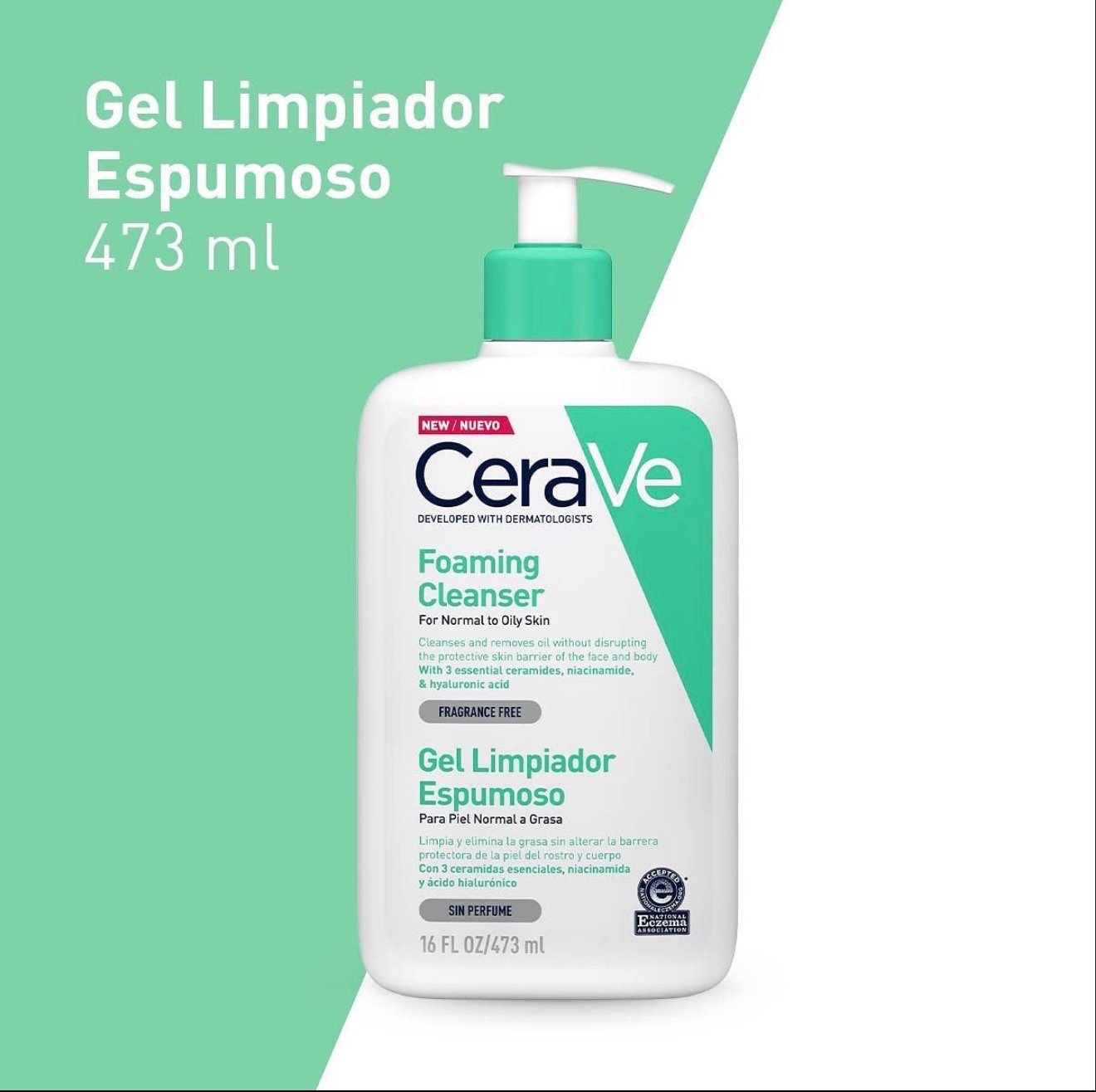 غسول CeraVe Foaming Facial Cleanser للبشرة العادية والدهنية 473 مل - الصورة 2