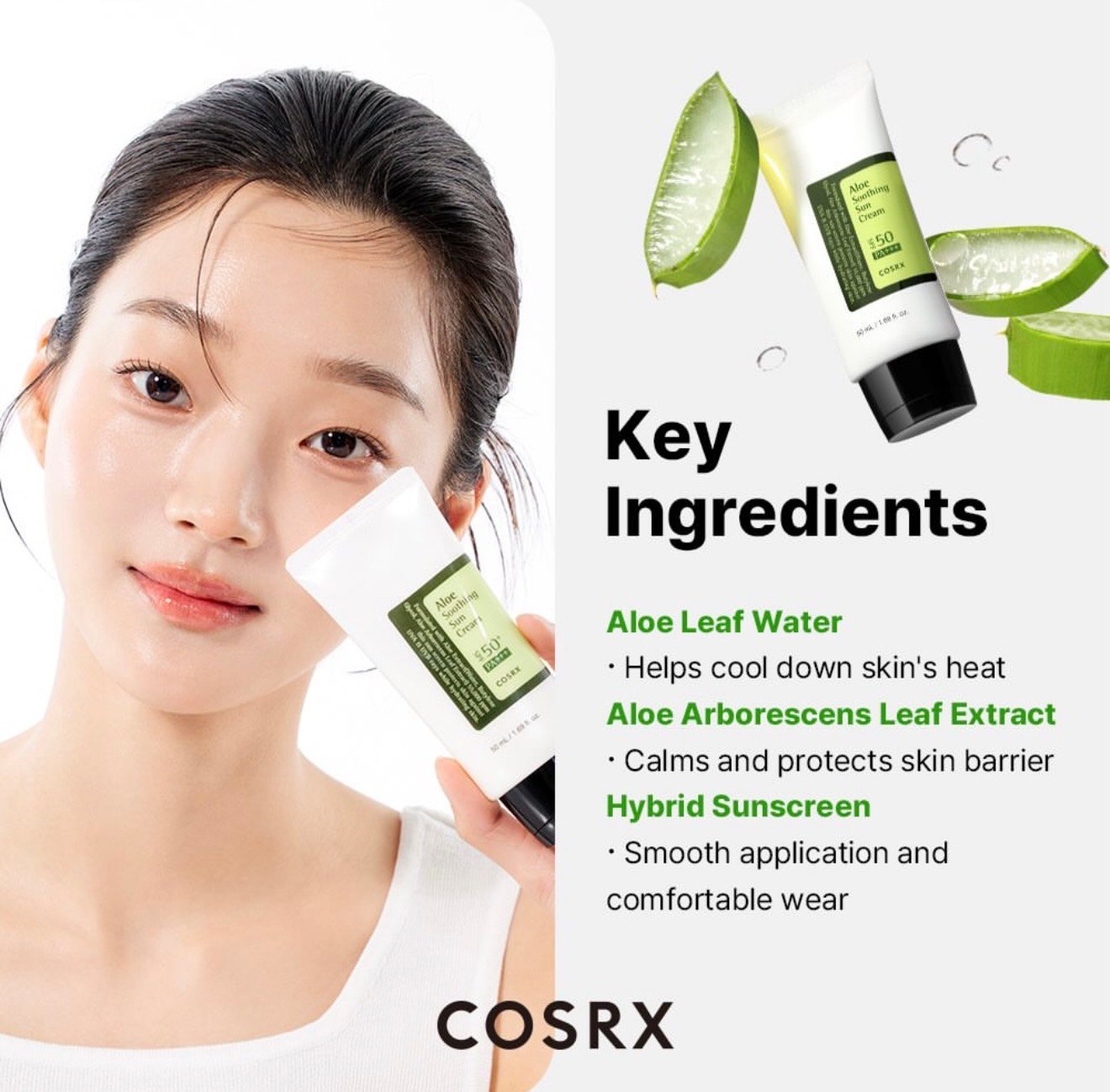 COSRX Aloe Soothing Sun Cream SPF50+ PA+++ 50ml | واقي شمس بالألوفيرا - الصورة 9